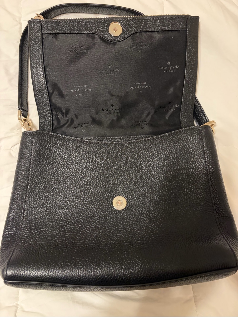 kate spade Leila Medium Black Pebbled Leather Crossbody with Gold Hardware - Picture 2 of 4